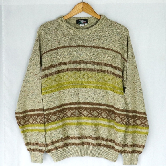 Green tan brown vintage 90s Italian knit sweater - Picture 2 of 5